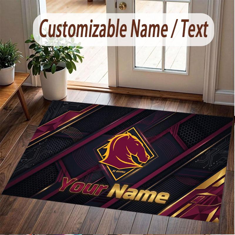 Custom Rug Brisbane Broncos Pattern Print Name Text Soft Non‑Slip Floor Carpet for Home Indoor Decoration