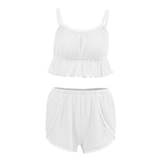 2 шт./компл., женский летний пижамный комплект, без рукавов, на тонких бретельках, кружевной плиссированный жилет, шорты с эластичной резинкой на талии, комплект одежды для сна