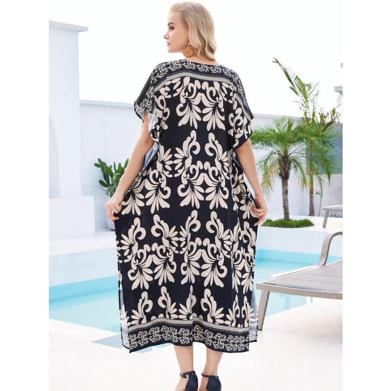 Плюс Размер Женщин Пляжный Принт Свободное Платье Накидка