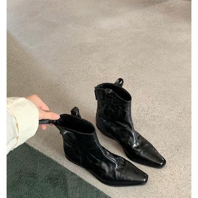 Массивные ботинки с острым носком для женщин, Ретро ботильоны на высоком каблуке, Облегающие ботинки, Женская обувь