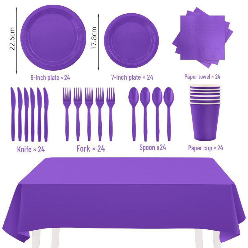 Фиолетовый набор для тематической вечеринки: Тарелки, стаканчики, салфетки из плотной бумаги, одноразовые предметы декора