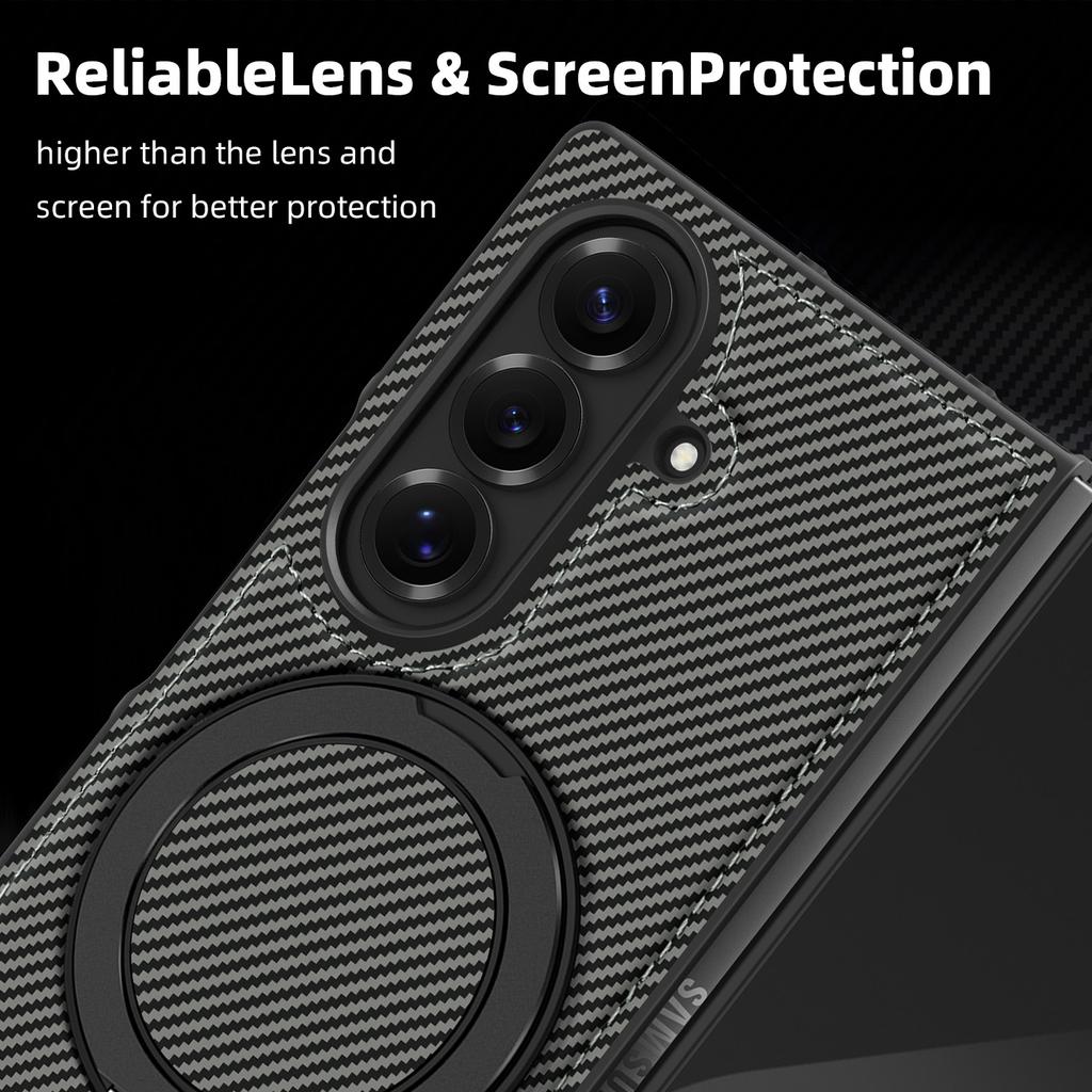 Minimalist Kevlar Carbon Fiber Magnetic Holder Case for Samsung Galaxy Z Fold 7 6 5 4 3 For Mag-safe 360 Rotating Bracket Cover