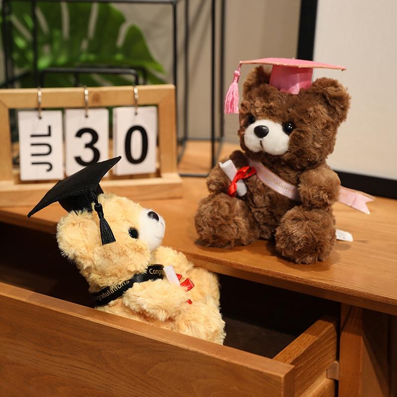 18CM Dr. Bear Cute Plush Toy Small Light Brown Teddy Wear Doctor Hat Doll Graduation Gifts