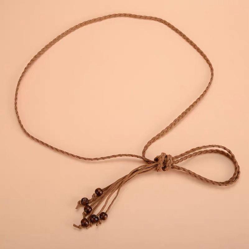 National Style Butterfly Women Belt Aesthetic Waist Chain Hemp Rope Braided Big Beads Dress Plait Belt Casual Thin Belt for Dress
