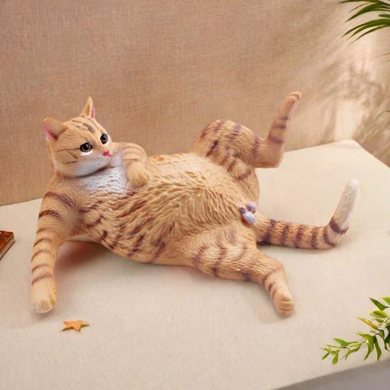 Simulated Lying Orange Cat Model PVC White Cat Figurine Statue Sculpture Decoration Ornament Kids Educational Animal Toy