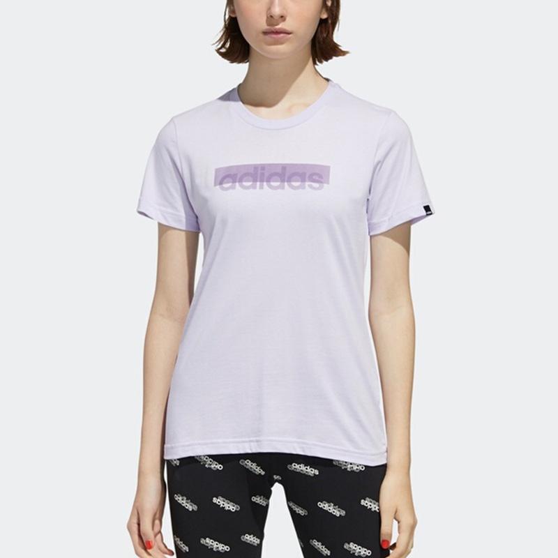 Adidas Футболка W Boxed T Letter Sports Casual Training с коротким рукавом для женщин, топы, фиолетовый FM6168