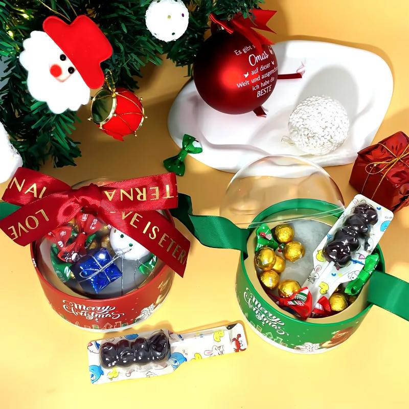 1 шт. Рождественская подарочная коробка с прозрачной крышкой, шоколадные яблоки, конфеты, подарочная упаковка, сюрприз, украшение для вечеринки, Счастливого Рождества