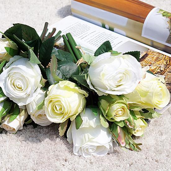 9Pcs/Bouquet Faux Flowers Realistic Beautiful Nice-looking Artificial Rose Fake Silk Flowers for Home