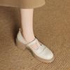 Krazing Pot Sheep Skin Spring Summer Size 41 Chunky Heels Women Round Toe Metal Buckle Platform Pumps