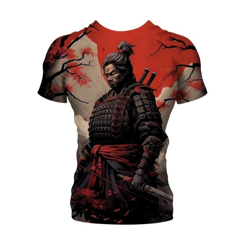 Футболка 3D Воин Самурай Принт Футболка Мужская Мода Круглый Вырез Короткий Рукав Графическая Футболка