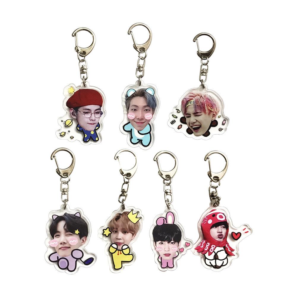 7 шт. Забавный мультяшный акриловый брелок BTS, Лица участников Bangtan Boys в милых нарядах, Брелок-подвеска для сумки K-pop идола для фанатов ARMY