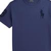 Футболка Polo Ralph Lauren Big Pony с нашивкой из трех букв Однотонная Хлопковый трикотаж Круглый вырез Короткий рукав Детские топы Темно-синий 323832907-504