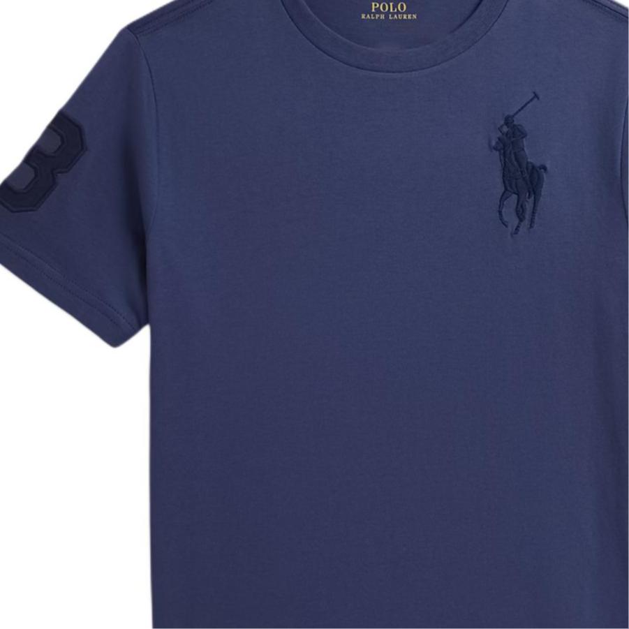 Футболка Polo Ralph Lauren Big Pony с нашивкой из трех букв Однотонная Хлопковый трикотаж Круглый вырез Короткий рукав Детские топы Темно-синий 323832907-504
