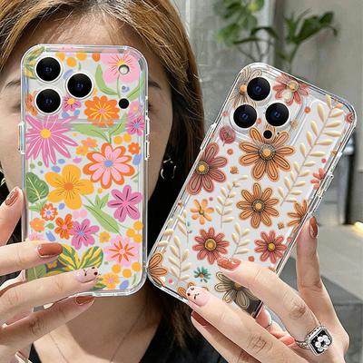 Силиконовый прозрачный чехол для телефона для iPhone 17 16 Pro 15 14 13 12 Pro Max 11 Прозрачный противоударный мягкий цветной чехол с цветочным принтом