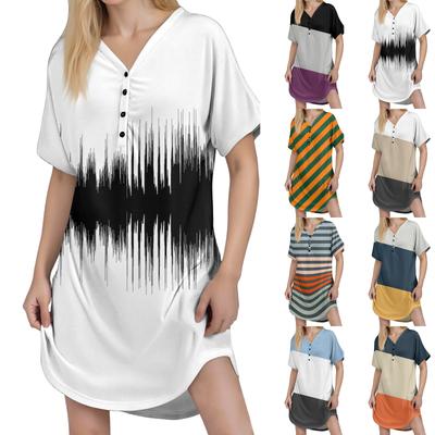 Женское повседневное платье с принтом, застегивающимся на пуговицы, коротким рукавом реглан