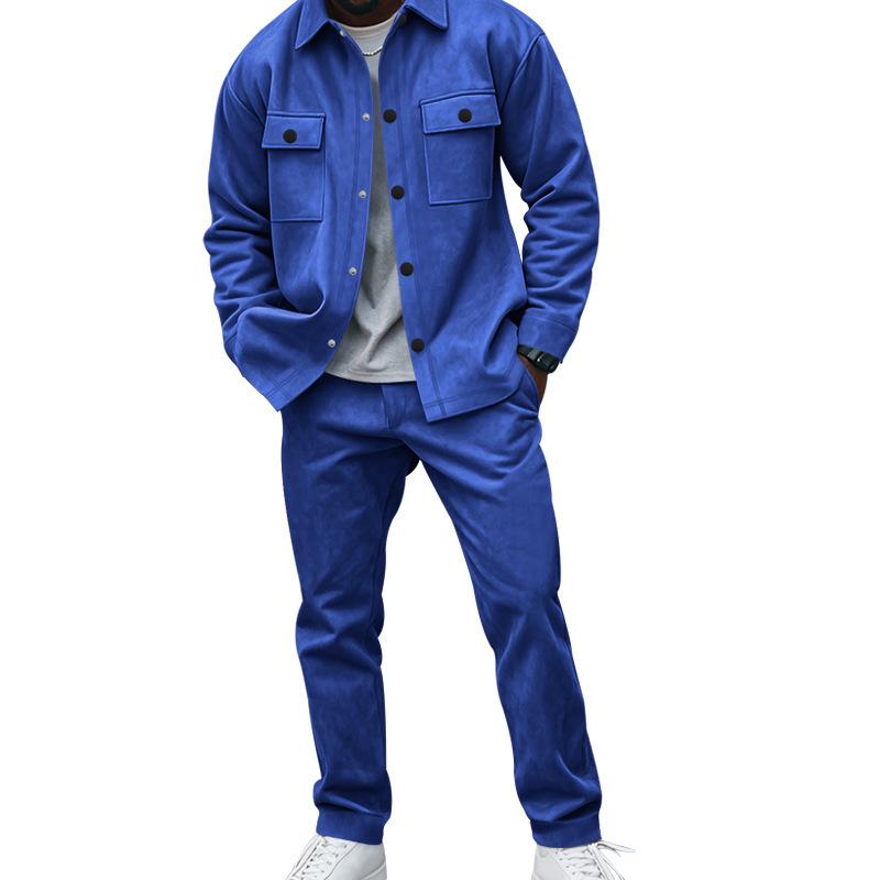 Европейский и американский стиль, мужской комплект из двух предметов: куртка и повседневные брюки, однотонный спортивный костюм с воротником-стойкой и карманами, осень-зима