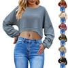 Women's Fashion Casual Woolen Strip Knitted Crop Long Sleeve Short T Top