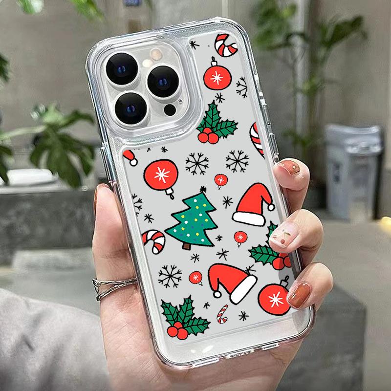 Чехол с рисунком Санта-Клауса, оленя, для iPhone 16, 15, 14, Pro Max, 13, 12, Mini, 11, Pro Max, Xr, Xs Max, 8, 7, противоударный, прозрачный, мягкий, силиконовый