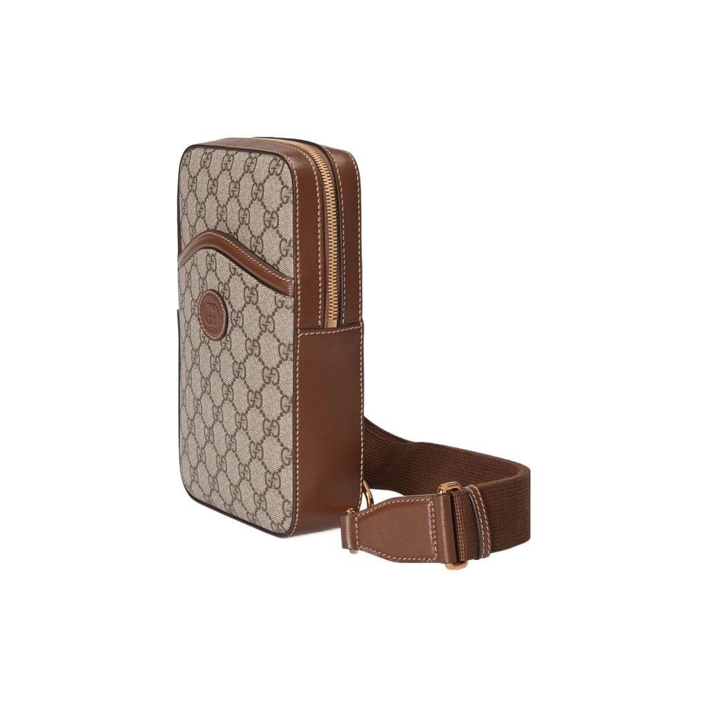 GUCCI Canvas With Leather Binding Messenger Bag, Shoulder Bag, Crossbody Bag Mens Beige/Ebony