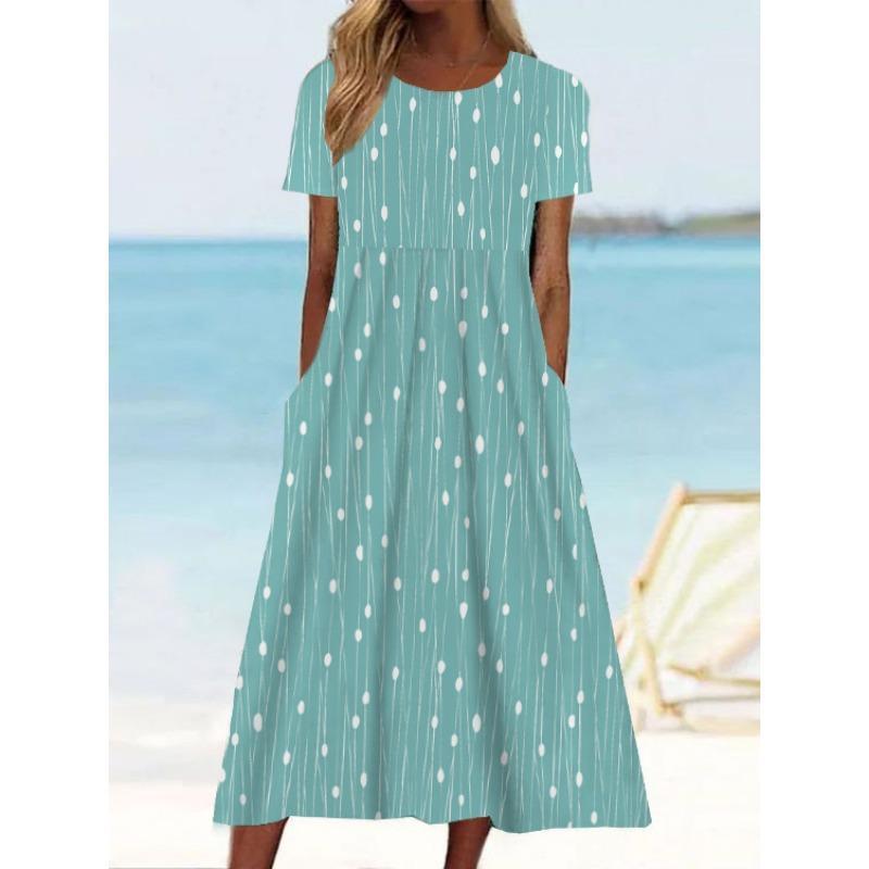 HNXC Women's Fashion Summer Spring Short Sleeve O-Neck Casual Dresses