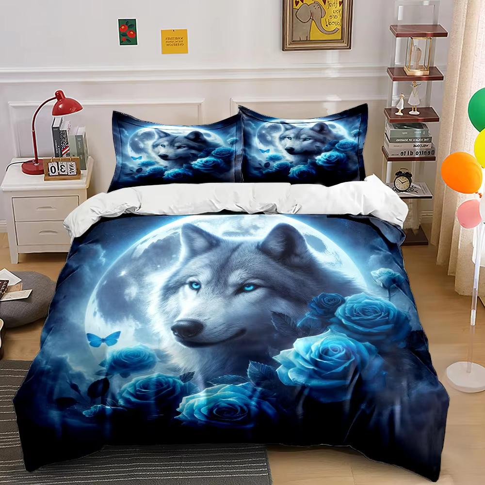 Wolf And Rose Print Duvet Cover Queen King Sports Lover Bedding Set Adult Kids Room Decor 3 Pcs With 2 Pillowcases No Quilt