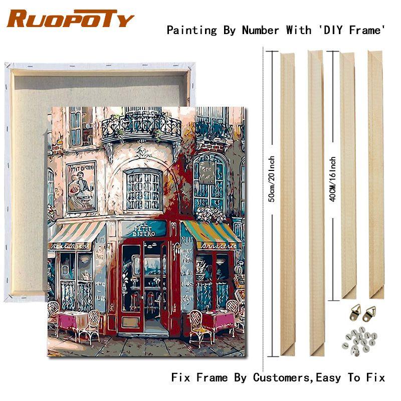 RUOPOTY DIY Frame City Tower Landscape DIY Painting By Number Acrylic Wall Art Picture Hand Painted Oil Painting For Living Room Decor