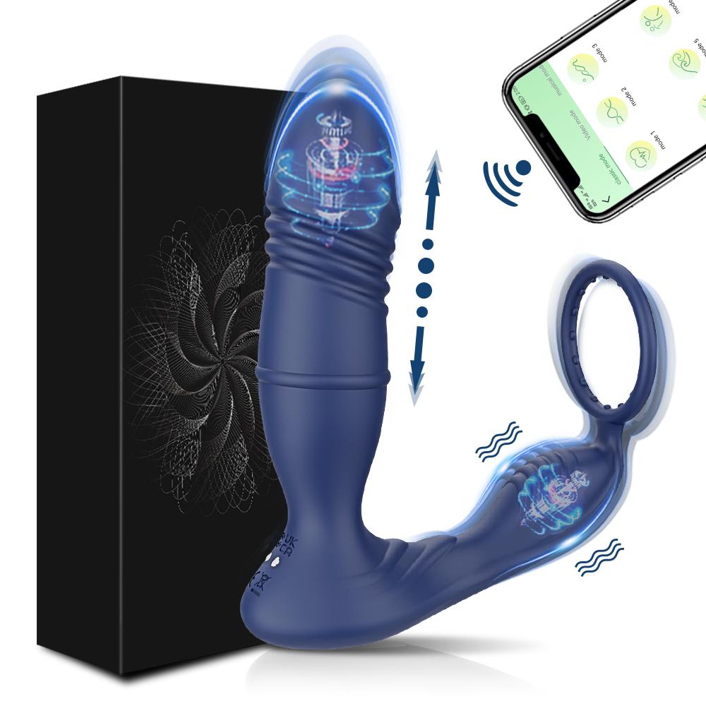 2 в 1 Bluetooth-приложение, вибрирующий анальный стимулятор с функцией поступательных движений, беспроводной дистанционный массажер простаты, секс-игрушка для пар.