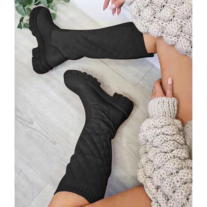 Socks Boots Women's Knitted Flat-bottomed Thick-soled Autumn and Winter Knee Boots Women's Thin Legs Elastic Fly-knitted Wool Knight Boots