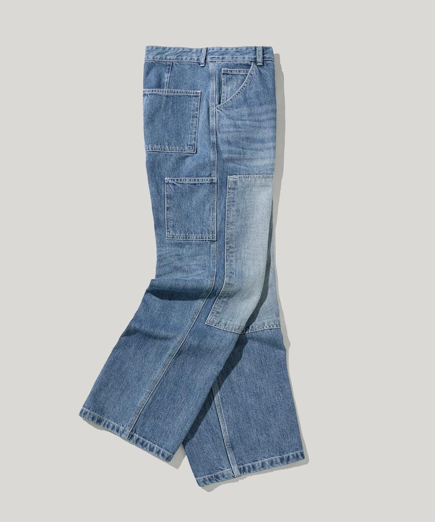 RUSTICCLUB Джинсы с двойными коленями, стиранные, синие