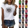 Women's Fashion Short Sleeve T-Shirt Sunflower Pattern Loose Summer Tops