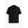 H M Regular Fit sHort Sleeve Linen Blend sHirt Black
