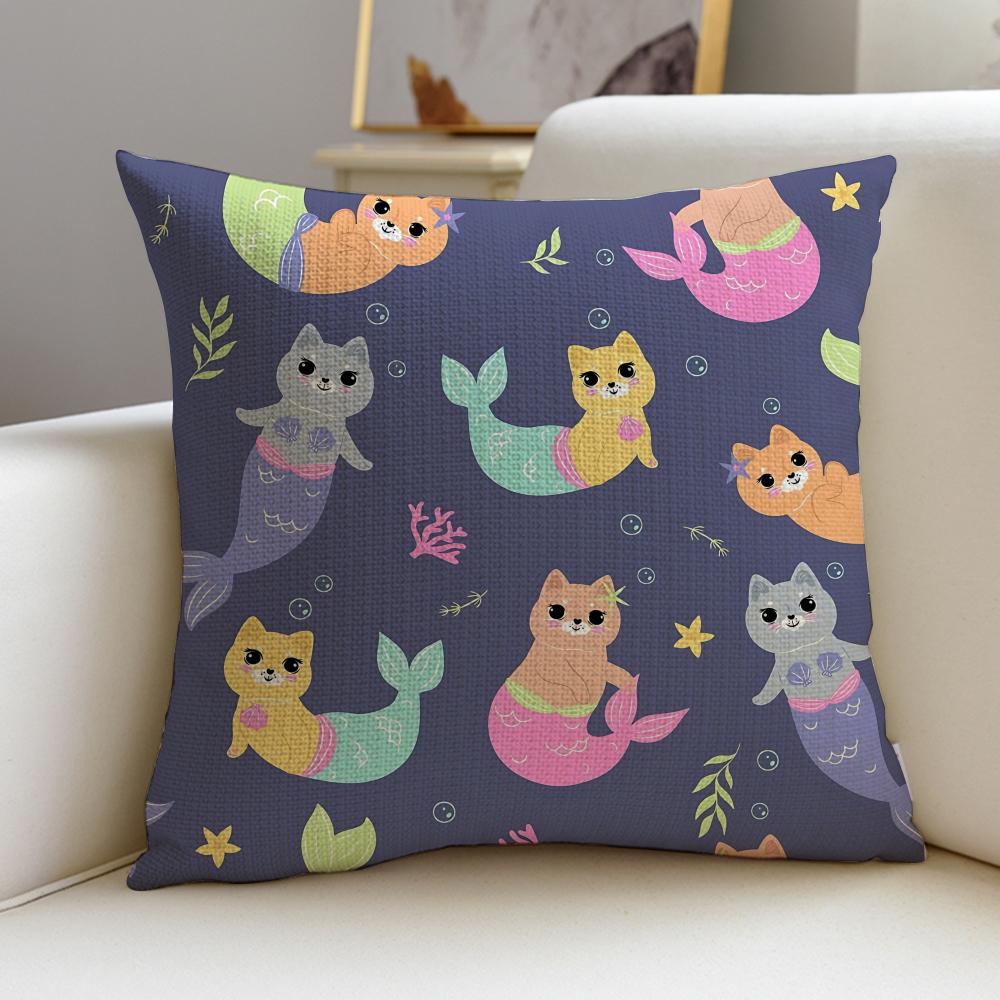 Magical MMermaid Cat BlastS Cushion Cover Pcs Linen Throw Pillow Covers x x Modern Home Decor