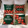 4Pcs Emerald Green Red Tulip Print Single-Sided Cushion Cover For Living Room Bedroom Car Home Decor