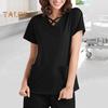 2Pcs/Set Unisex Hospital Uniform Set V-neck Short Sleeve Pockets Tops Elastic Waist Pants Set Quick Drying Hospital Dental Nursing Scrubs Uniforms
