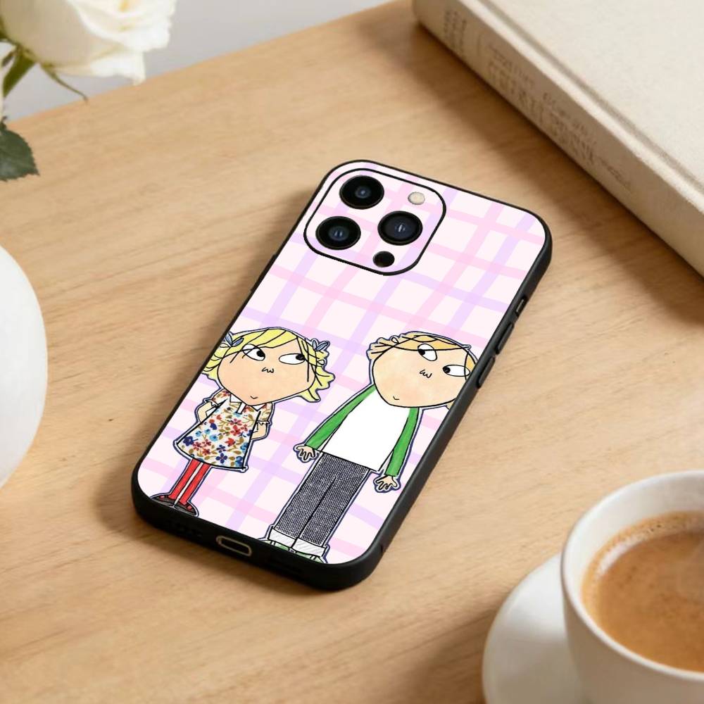 Мультяшный чехол для телефона D-Charlie and Lola для iPhone 17 16 15 14 13 12 Max Plus Силиконовый черный чехол