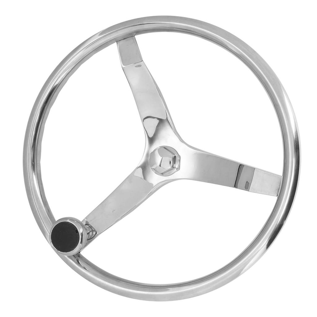 13.5in 3 Spoke 316 Stainless Steel Steering Wheel with 5 8in ‑18 Nut Turning Knob for Yacht
