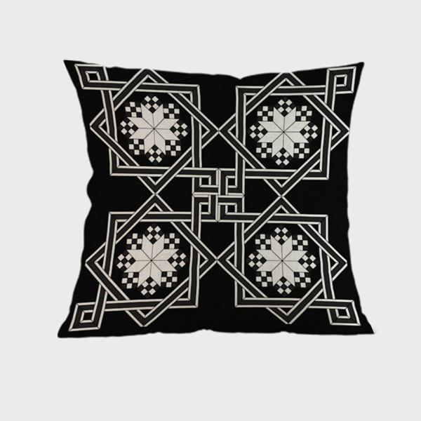 Black Circular Abstract Geometric Cushion Cover Vintage Religion Style Cotton Linen Sofa Decoration Throw Pillow Case Cojines