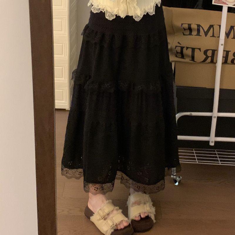 Юбка-торт средней длины с кружевом в корейском стиле, мода осень/зима 2024 г.