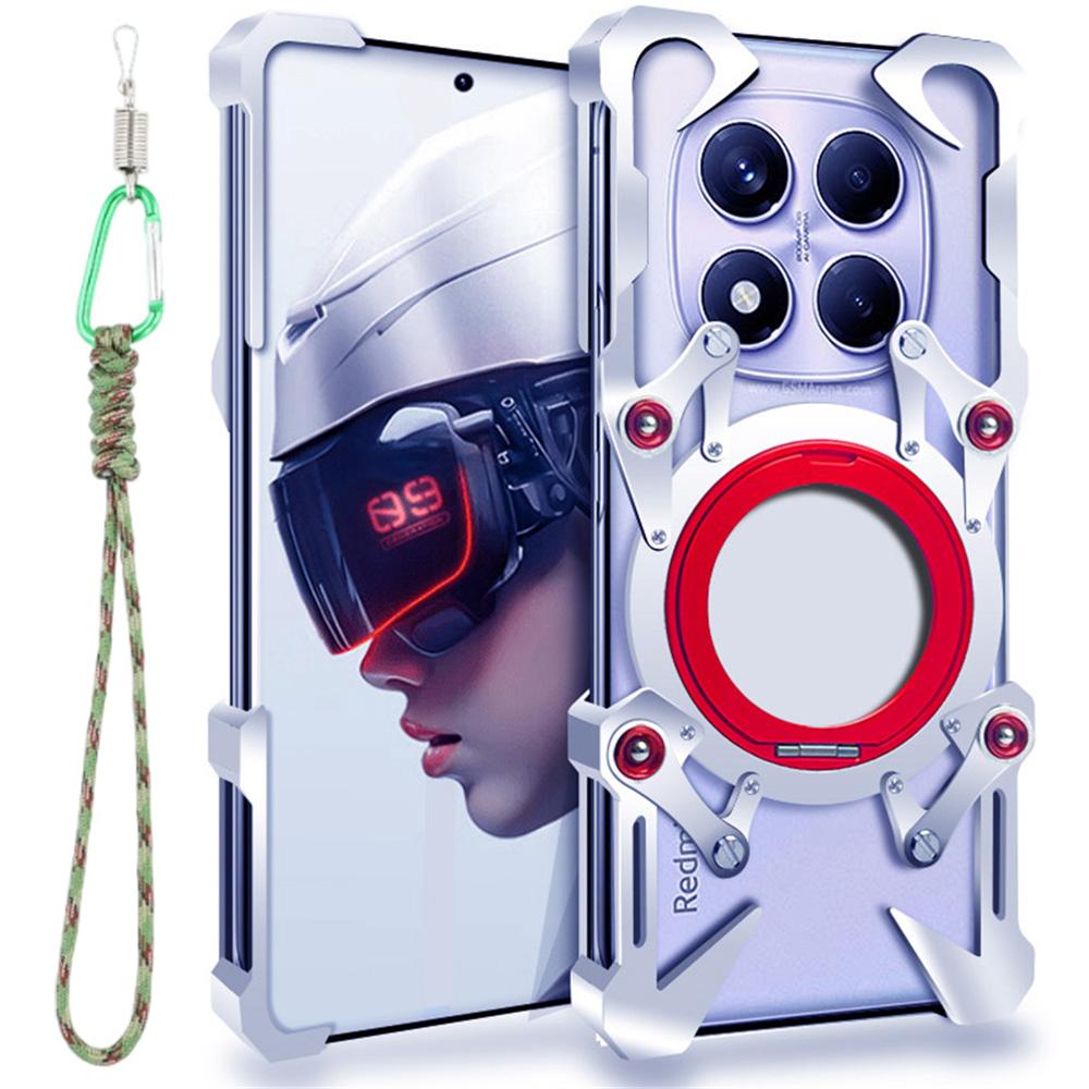 Бампер для Xiaomi Redmi Note 14 Pro 4G/5G/Note 14 Pro+ 5G с подставкой, из алюминиевого сплава, с магнитной крышкой для телефона и ремешком на запястье