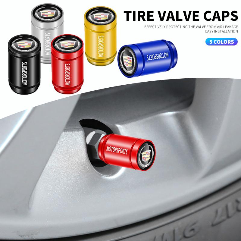 4pcs Car Wheel Tire Valve Cap Emblem Badge Cover Auto Accessories for Cadillac Seville XT4 CT4 CT5 SLR CTS DTS ATS Escalade zd2