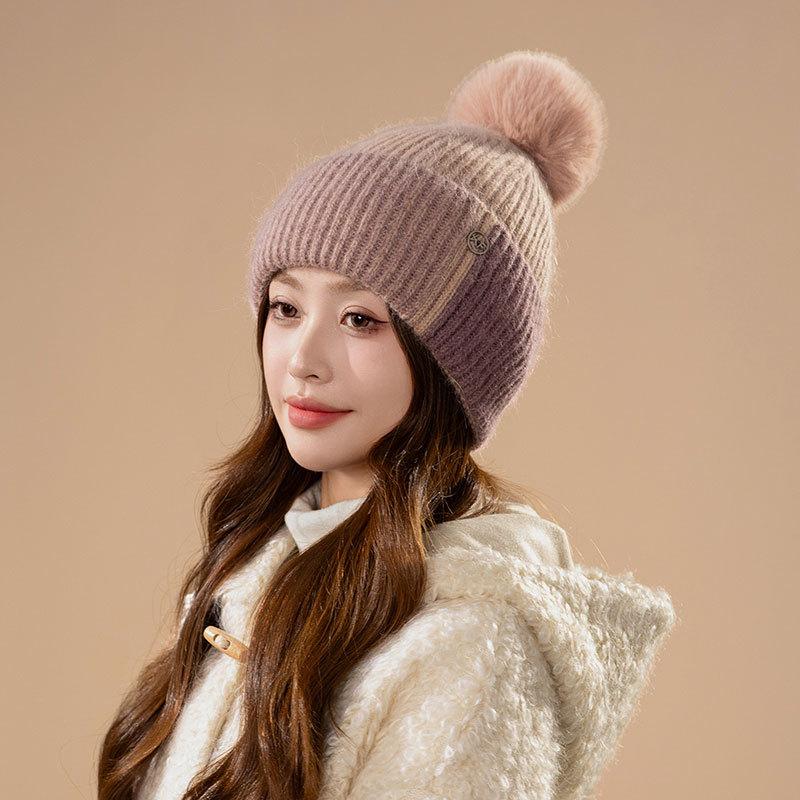 Hat women's winter new fashion versatile trendy wool hat fleece warm knitted hat shows small face