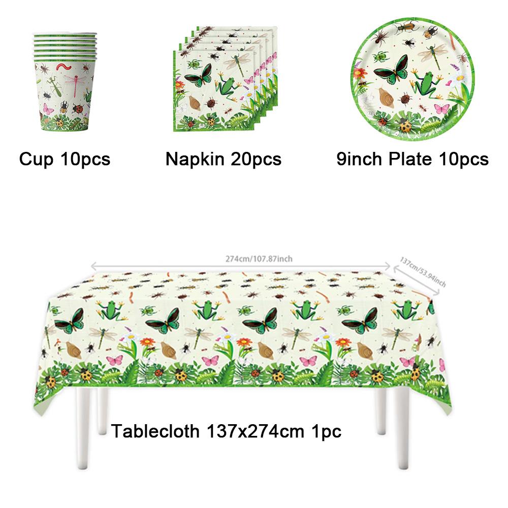 Natural Insects In spring Birthday Party Decoration Disposable Tableware Plate Cup Cartoon Bee Butterfly Backdrop Party Supplies