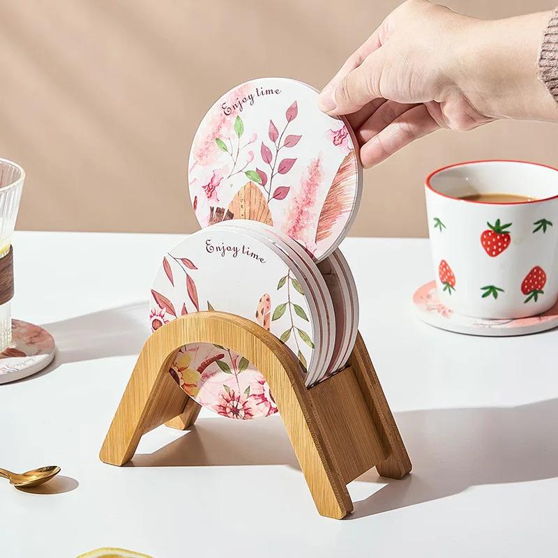 Керамические подставки с пробковым основанием «Цветочный сезон», противоожоговые, теплоизоляционные, водопоглощающие коврики, подставки для домашних чайных чашек, стола, стаканов