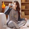Women's Cartoon Wool-Silk Flannel Pajamas: Autumn/Winter 2025 Warm Outdoor-Friendly Set