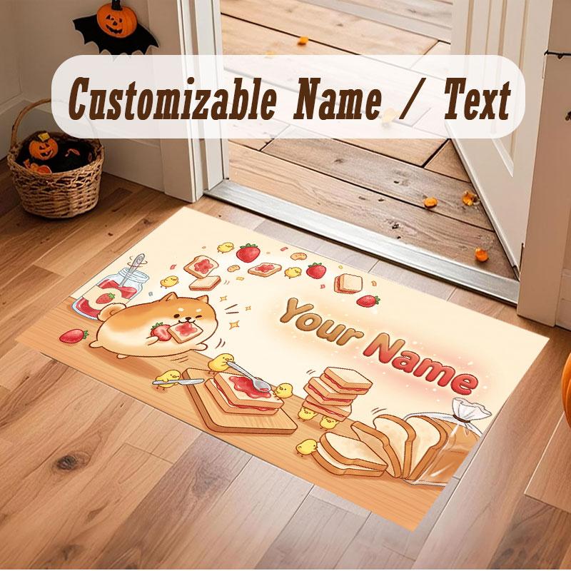 Cute Food Theme Crystal Velvet Floor Rug Personalized Custom Name Text Warm Carpet Home Decoration