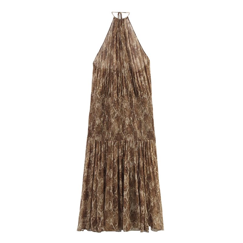 Kaslead New Arrival Women's Clothing Fashion Style Fashion Minimalist Print Hanging Collar Dress 3754825