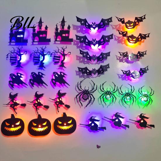 Bedroom Wall Embellishments 30Pcs Halloween Decor with LED Light, Glowing Bat Ghost itch Silhouette Decoration Spider Decoration, Spooky Light-Up