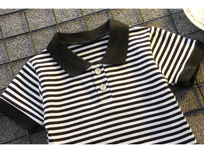Boys' Trendy Summer Striped Polo Shirt & Shorts Set