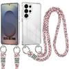 Coque pour Samsung Galaxy S25 Ultra, Protection Antichoc Rigide Transparent avec Cordon Rose
