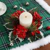 Christmas Candle Ring Mini Pine Leaf Candle Wreath Festive Seasonal Candle Holder Ring Farmhouse Holiday Decor